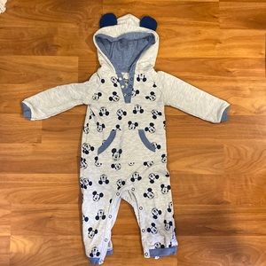 Disney Baby Mickey Mouse Onesie with Ears on hood 18 months